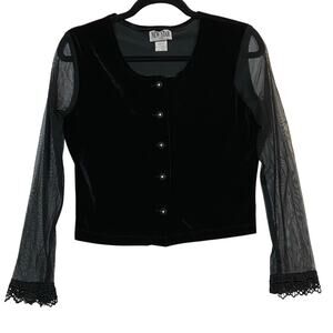 Whimsygoth Romantic Goth Witchy Black Velvet Sheer Mesh Sleeve Lace Cuff Size M